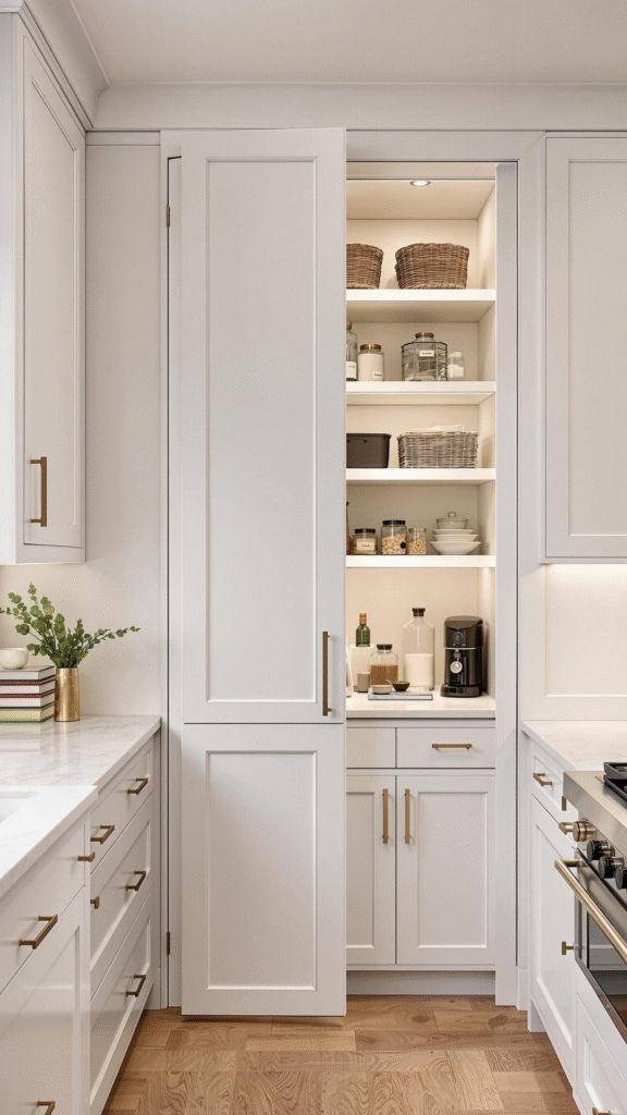 Hidden Pantry Behind Cabinet Doors
