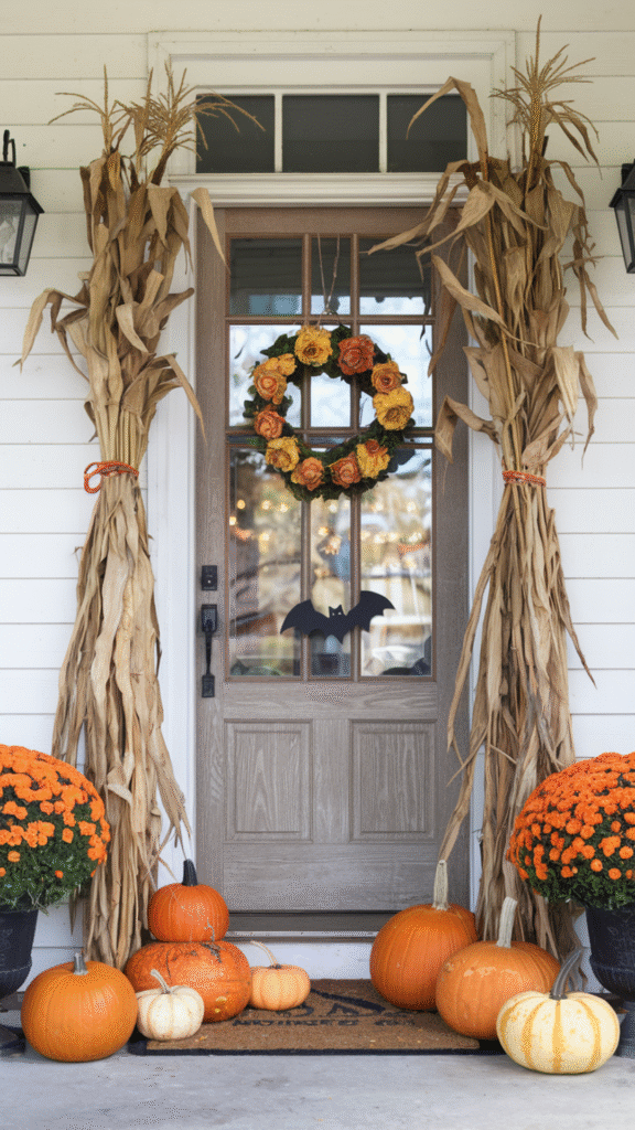 Cornstalks and Pumpkins Display