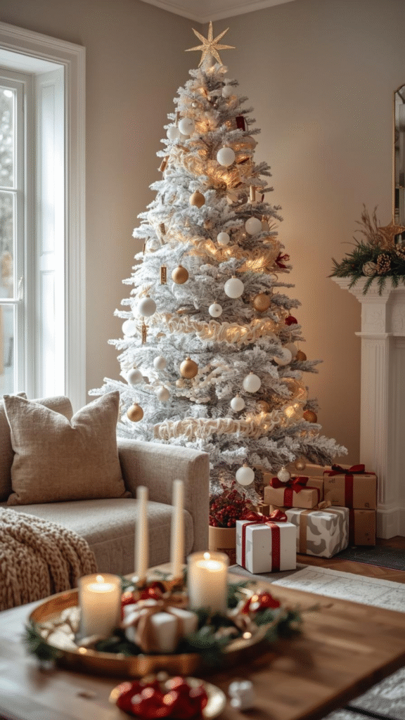 Add a Flocked Christmas Tree for a Snowy Look