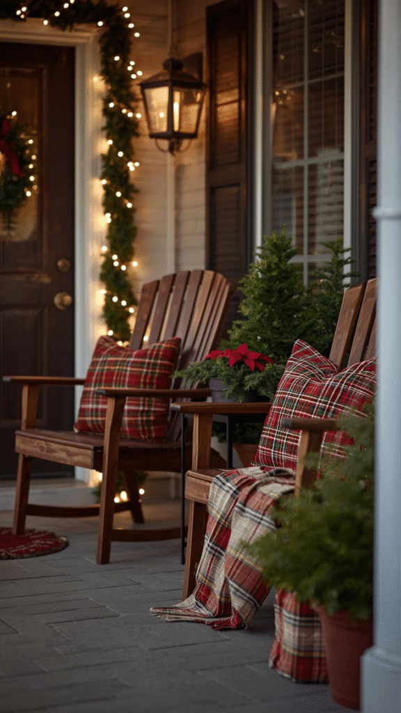 Cozy Porch Seating With Christmas Pillows