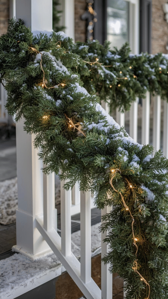 Fresh Cedar Garland Draped on Railings