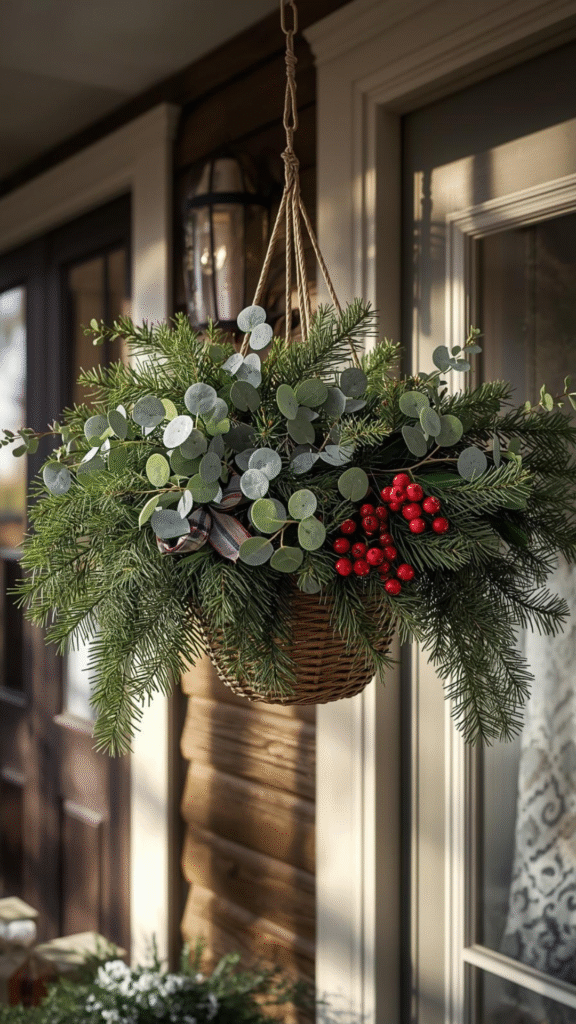 Hanging Basket Filled With Winter Greens