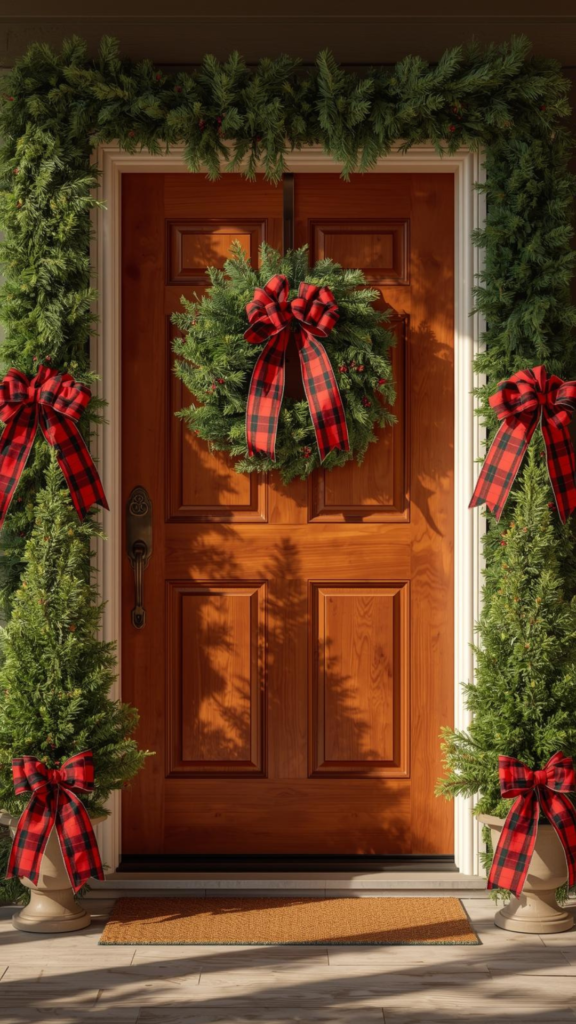 Plaid Ribbon Wrapped Around Greenery