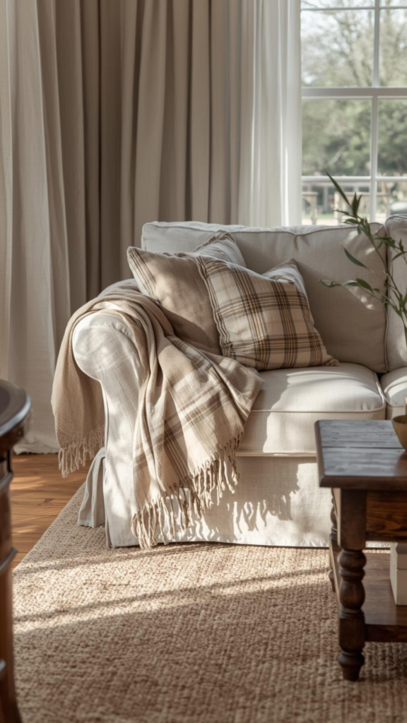 Soft Plaid Accents for Subtle Cottage Charm