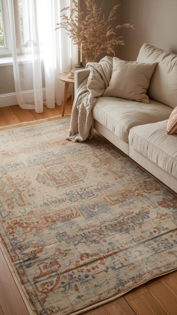 Add Cozy Rugs with a Worn Look